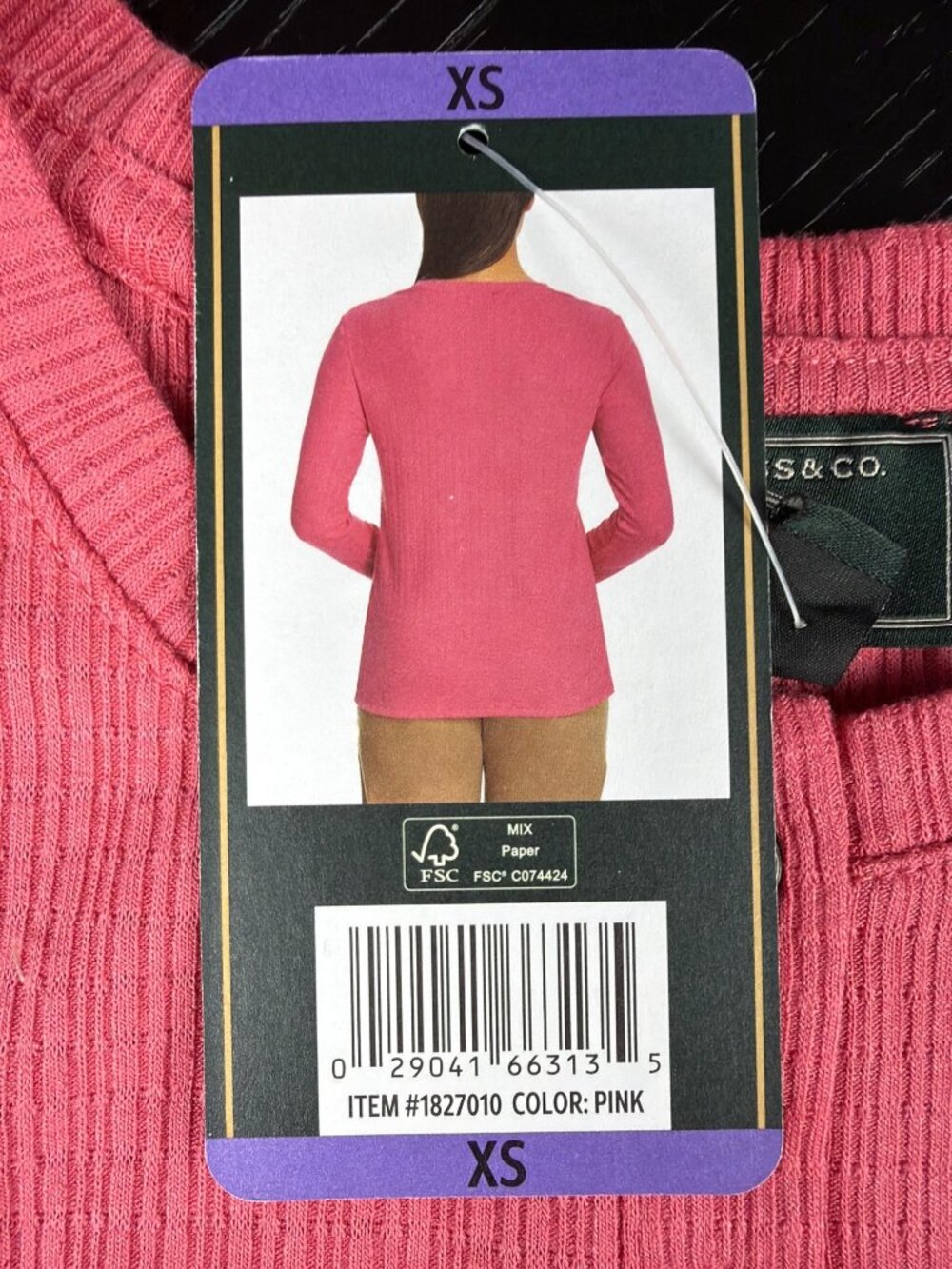 G.H. Bass & Co. Womens Textured Henley Long Sleeve Top XS Pink - Picture 4 of 8